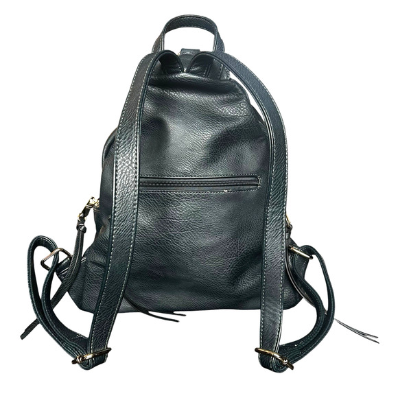 Navy Blue Faux Leather Vegan Leather Backpack - Picture 5 of 13